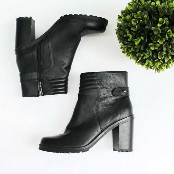 H by Halston Shoes - H by Halston Leather Cara Block Heel Ankle Boots 7